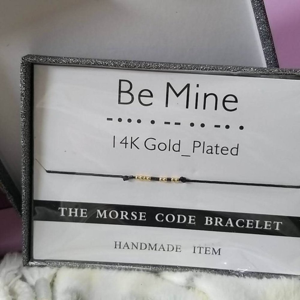 Morse Code Bracelet 14k Gold Plated Beads on Silk Cord